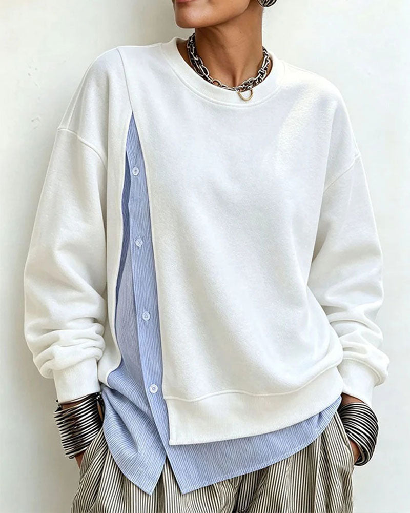 Sweatshirt Mock Geschichtet Patchwork Rundhals