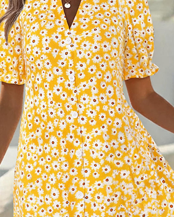 Kleid V-Ausschnitt Blasenärmel Daisy
