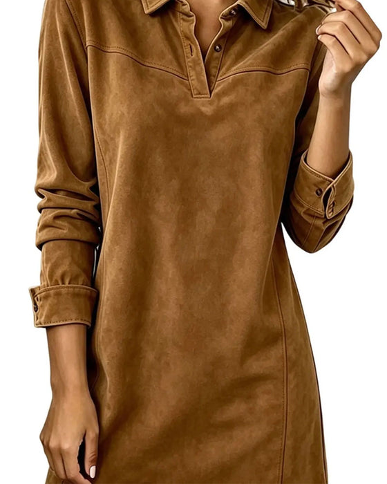 Kleid Revers Knopf Langarm
