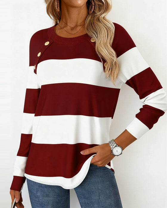 Top Casual Rundhals Gestreift Langarm