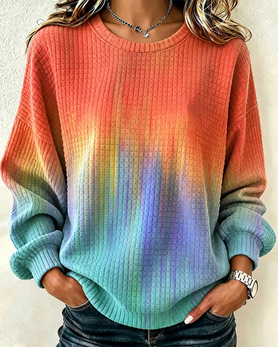 Sweatshirt Farbverlauf Tie-Dye Lässig Rundhals