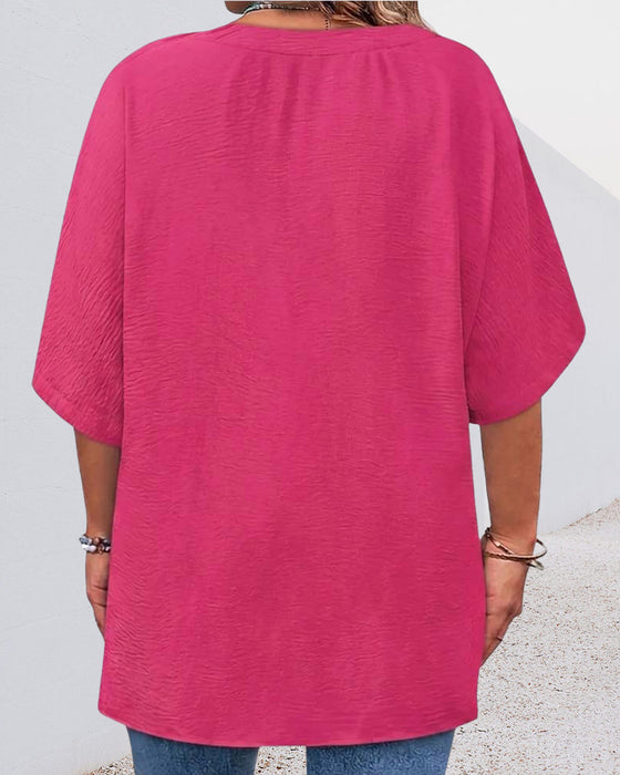 Bluse Locker Uni Farbe Kurzarm