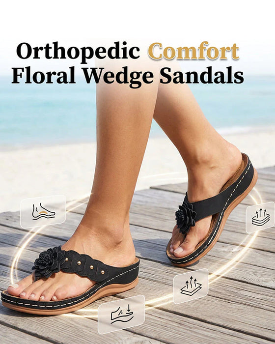 Damen Sandalen Mit Blumenmuster Und Fußgewölbeunterstützung