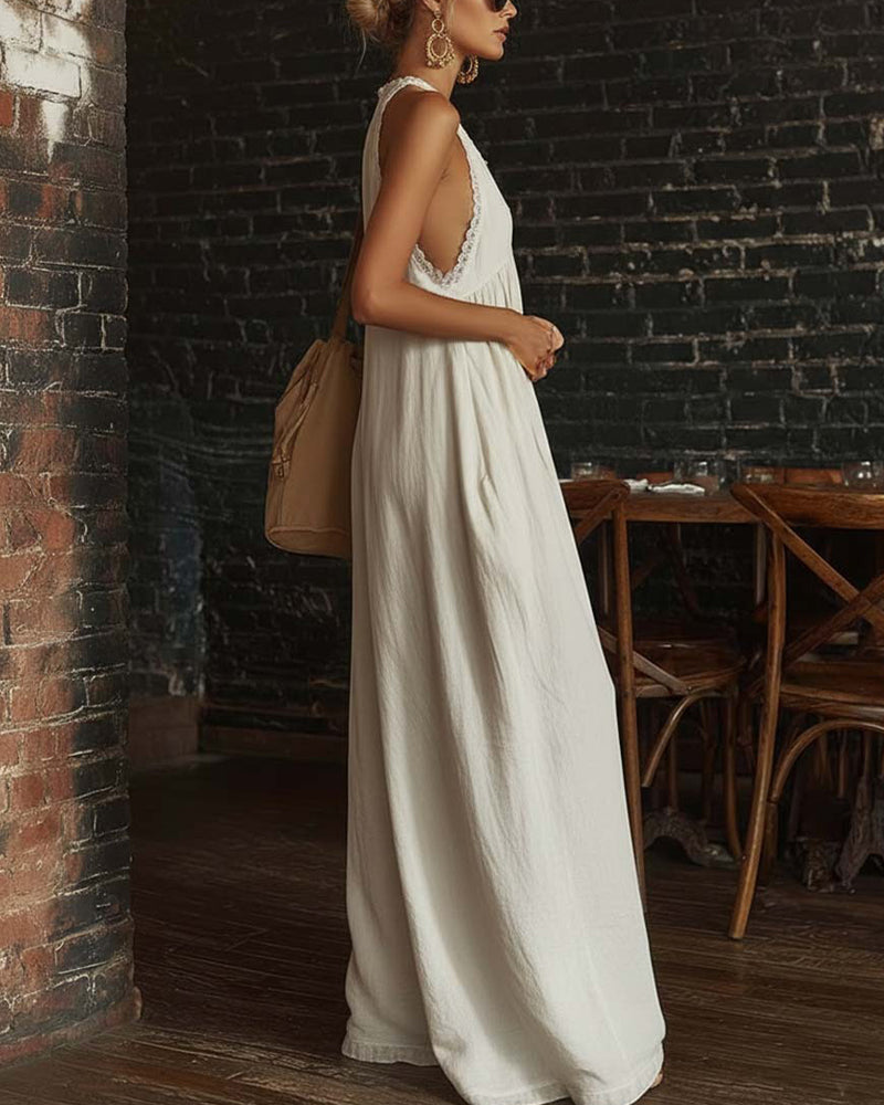 Overall Tief V Ärmellos Weitbeinig