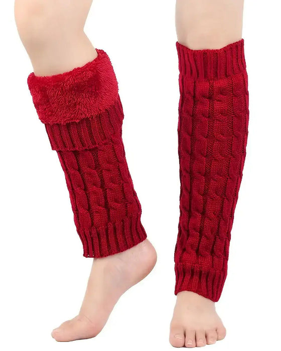 Fleece-Gefütterte Zopfstrick Beinwärmer Thermische Stiefelstulpen