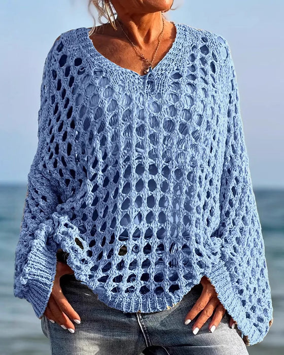 Pullover Langarm Hohl Aus