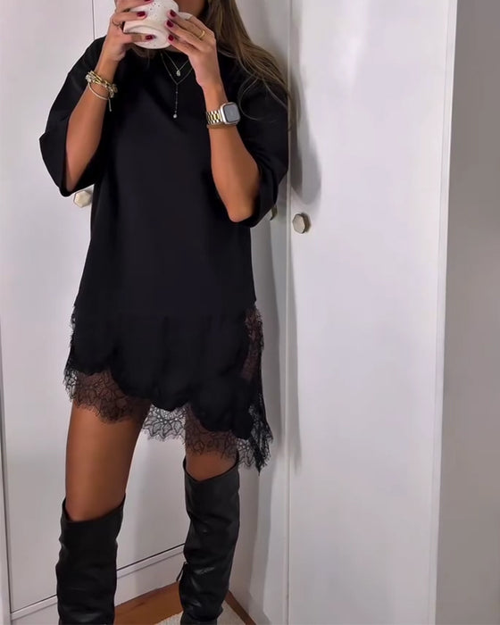 Kleid Casual Kurzarm Patchwork