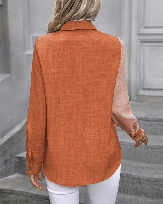 Bluse Mit Einreihigem Knopf Und Farbblock Kragen