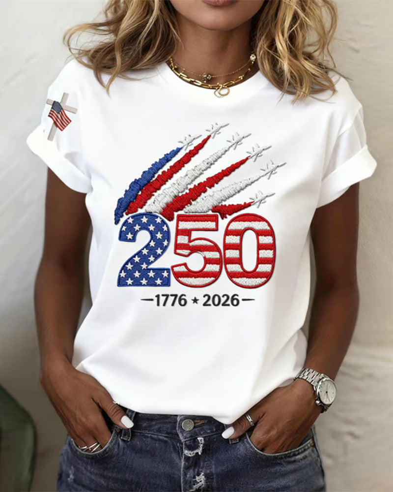 T-Shirt Flagge Flugzeug Druck Kurzarm