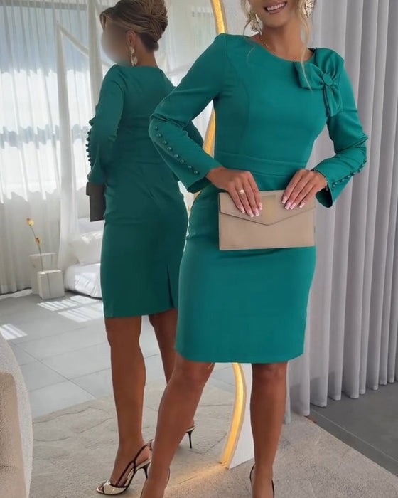 Kleid Schleife Detail Langarm Lässig