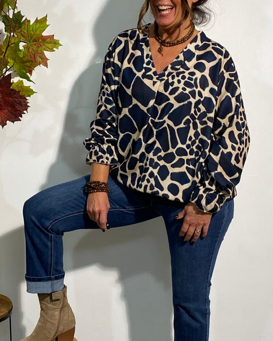 Bluse V-Ausschnitt geometrischer Print Mode
