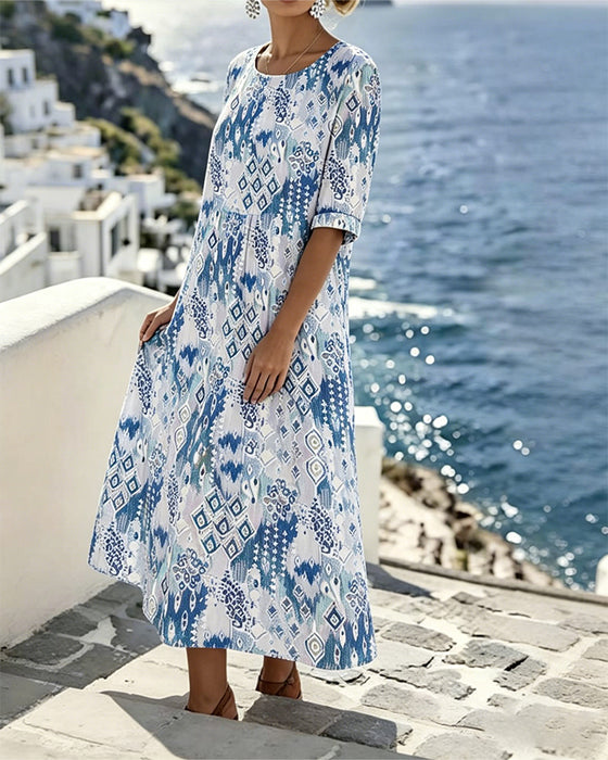 Kleid Runder Ausschnitt Resort Druck
