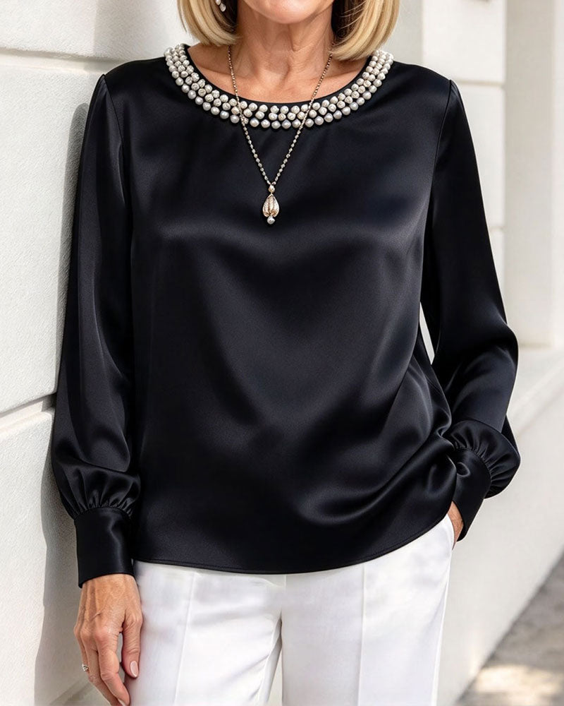 Bluse Rundhals Laterne Langarm