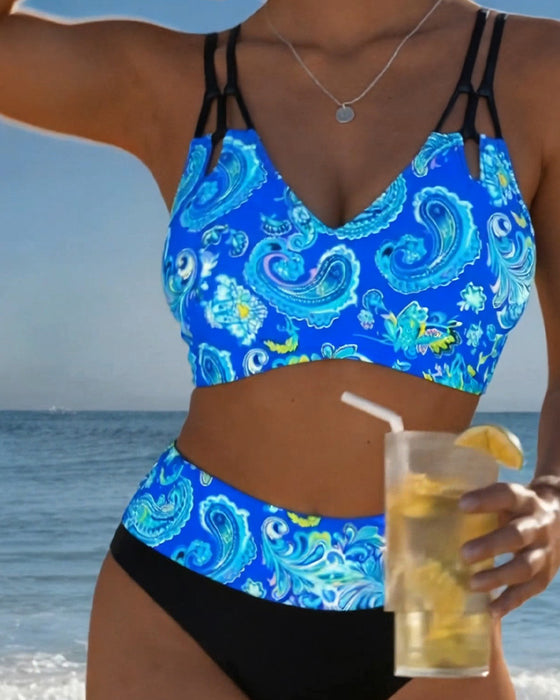 Bikini Farbblock Riemen Paisley