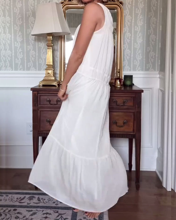 Kleid Elegant Ärmellos Unifarbe Lang