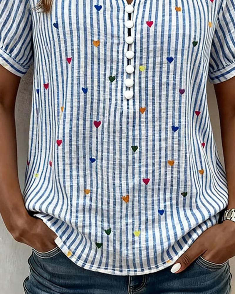 Bluse Puffärmel Herzstreifen