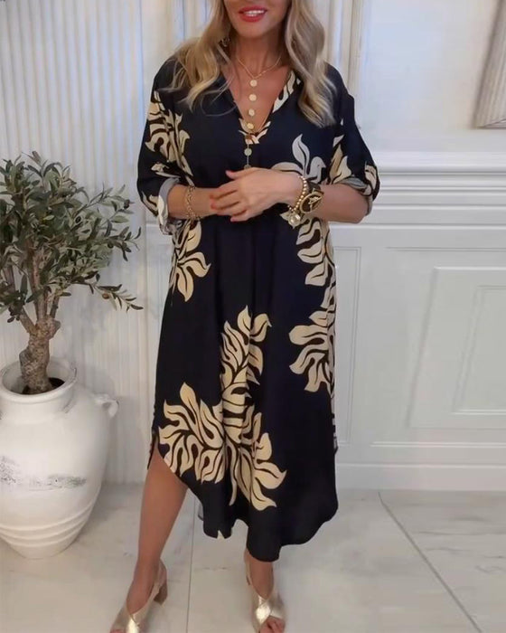 Kleid V-Ausschnitt Gedruckt