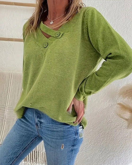 Pullover V-Ausschnitt Knopf unifarben