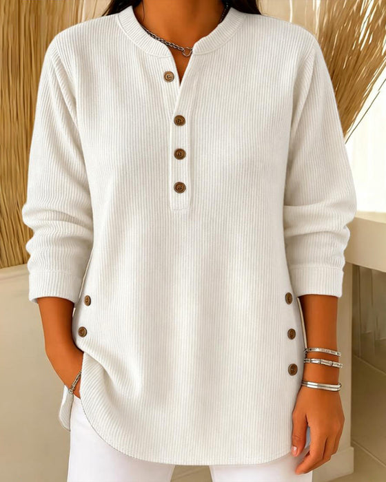 Pullover Henley Knopf Einfarbig