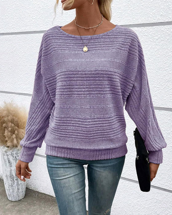 Einfarbiges Langarmshirt mit Rundhals und Streifen