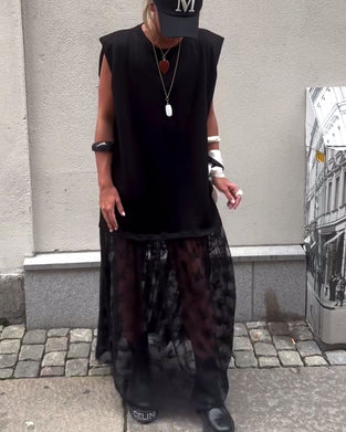 Ärmelloses Mesh-Patchwork-Kleid