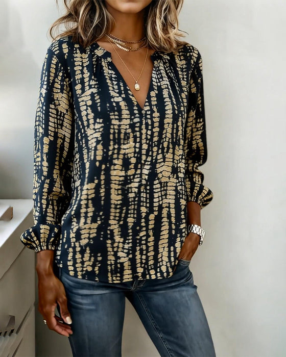 Bedrucktes Top mit Stehkragen und langen Ärmeln