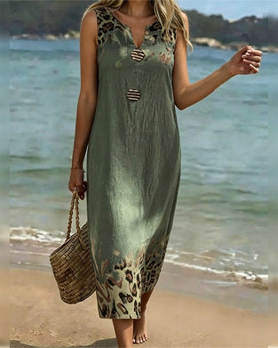 Kleid Ärmellos Leopard Print Lässig