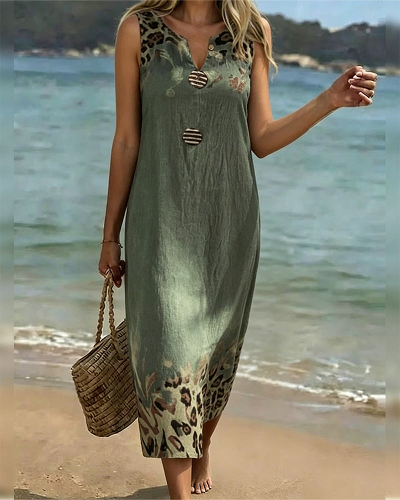 Kleid Ärmellos Leopard Print Lässig