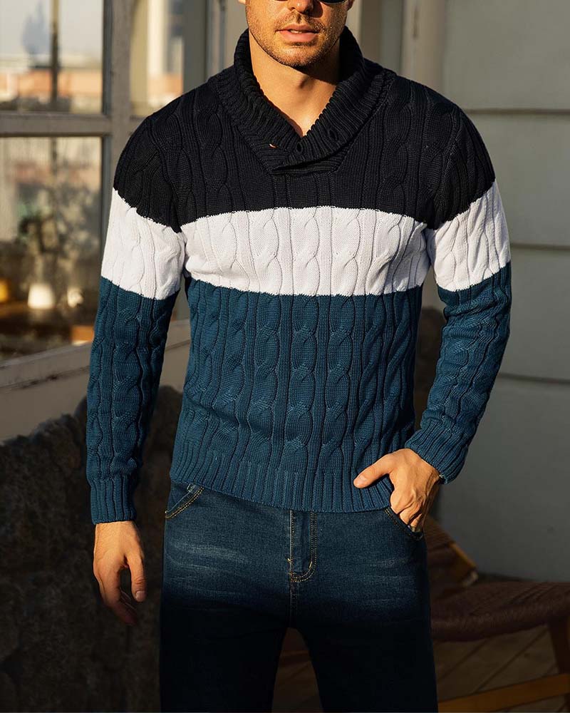 Pullover Hoher Hals Knopf Kontrast Herren