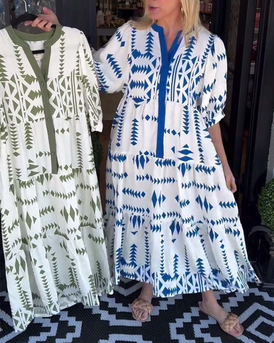 Kleid Halbärmelig Blumig Locker