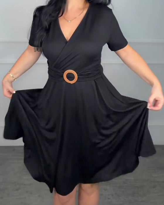 Kleid V-Ausschnitt Wickel Taille A-Linie