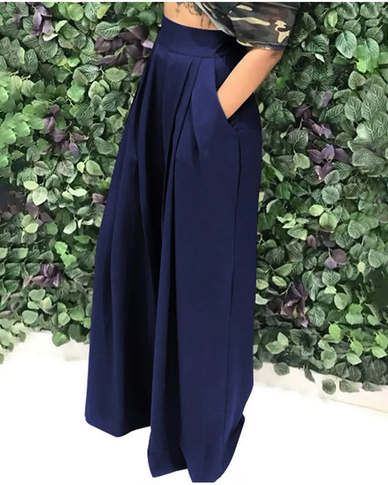 Hose Hohe Taille Plissiert Breites Bein