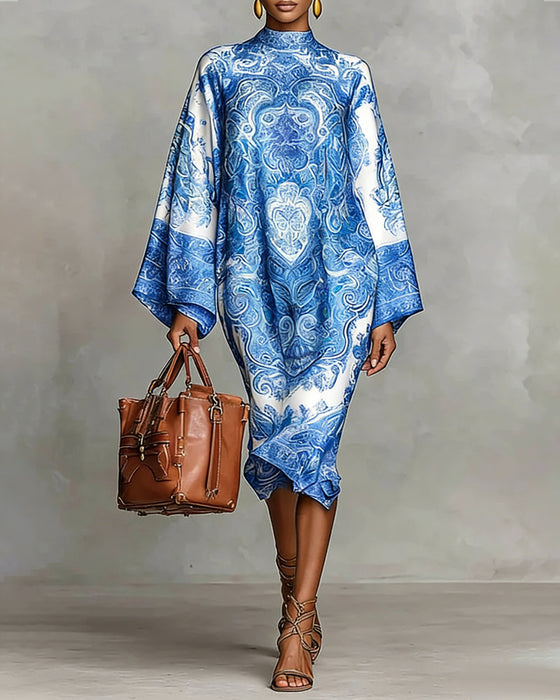 Hochgeschlossenes Kleid mit Vintage-Print