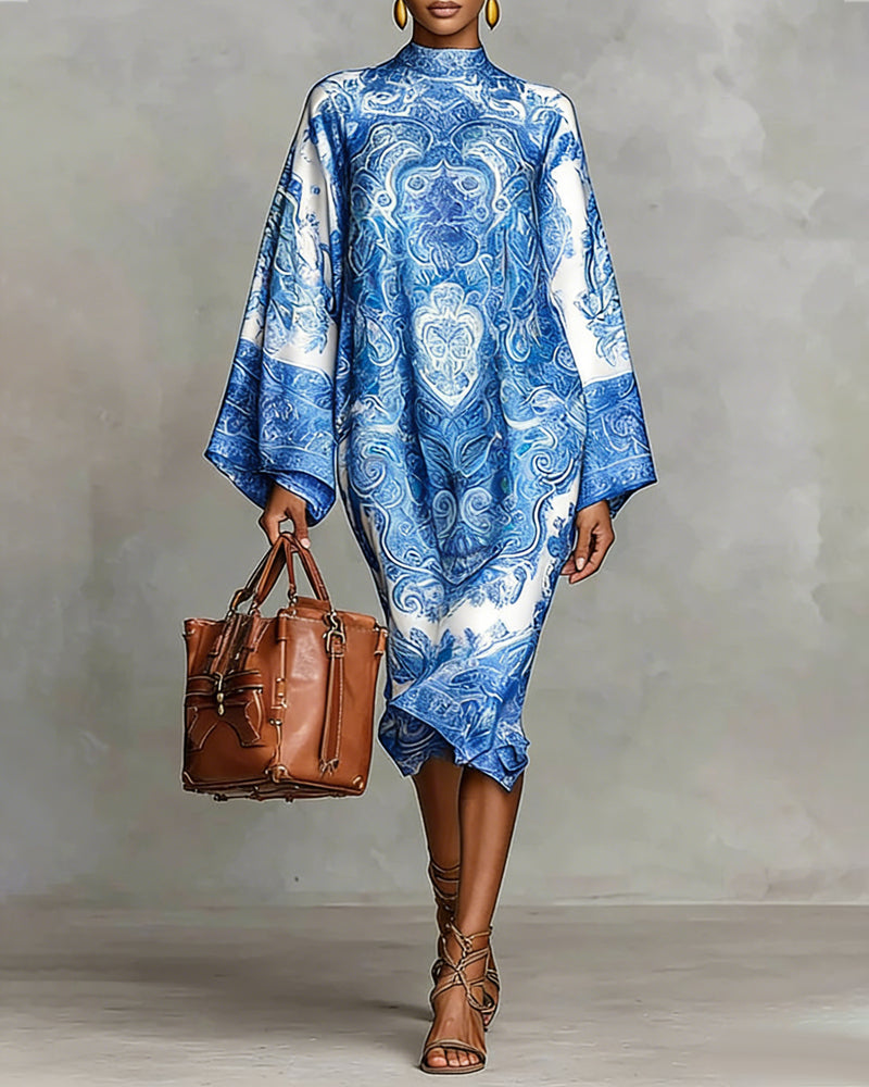 Hochgeschlossenes Kleid mit Vintage-Print