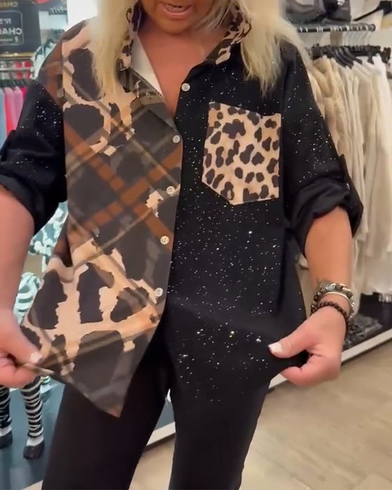 Hemd Kragen Tasche Patchwork-Print