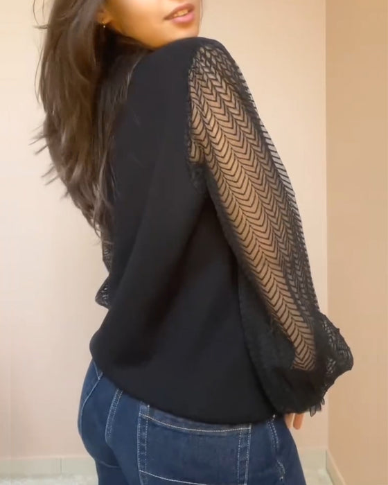 Top einfarbig Puffärmel Rüsche