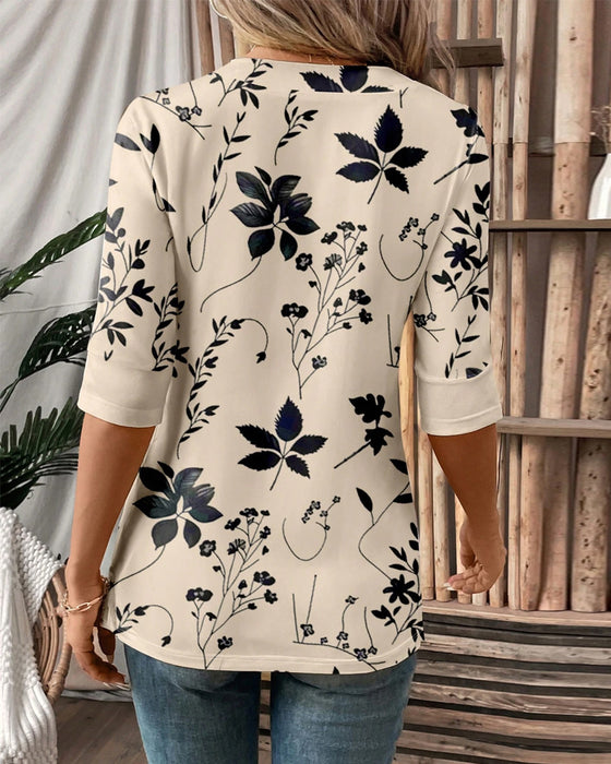 Elegantes Falsches Zweiteiliges T-Shirt mit Blumenmuster