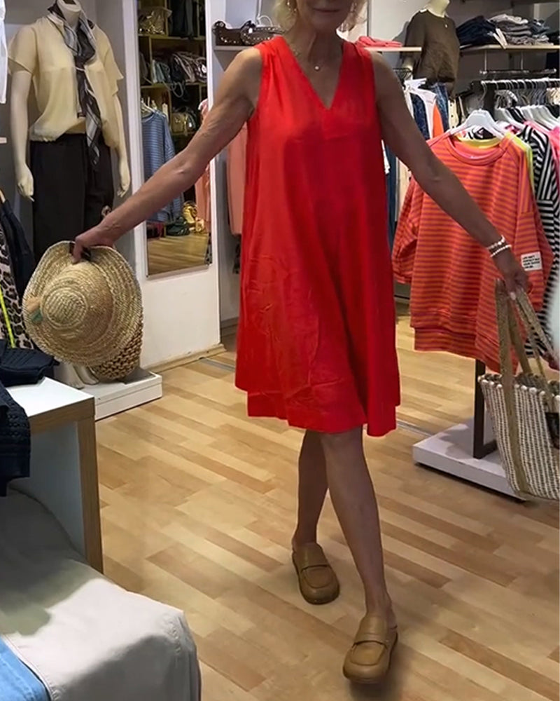 Kleid Ärmellos V-Ausschnitt Locker A-Linie