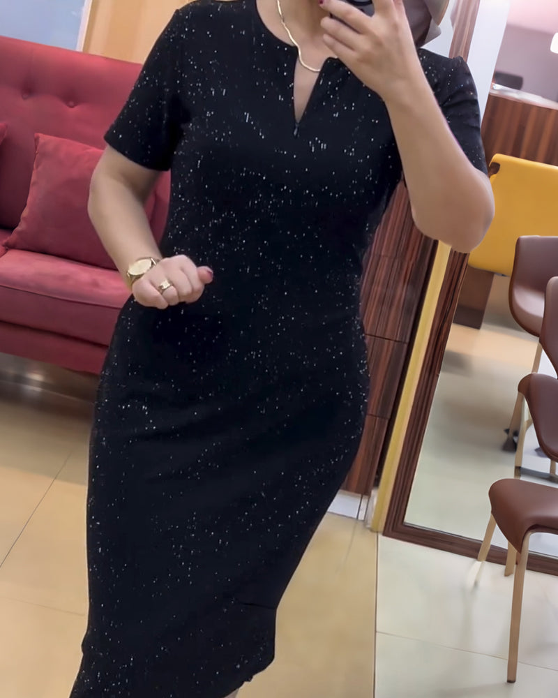 Kleid Modisch V-Ausschnitt Glitzernd Kleidungsstück