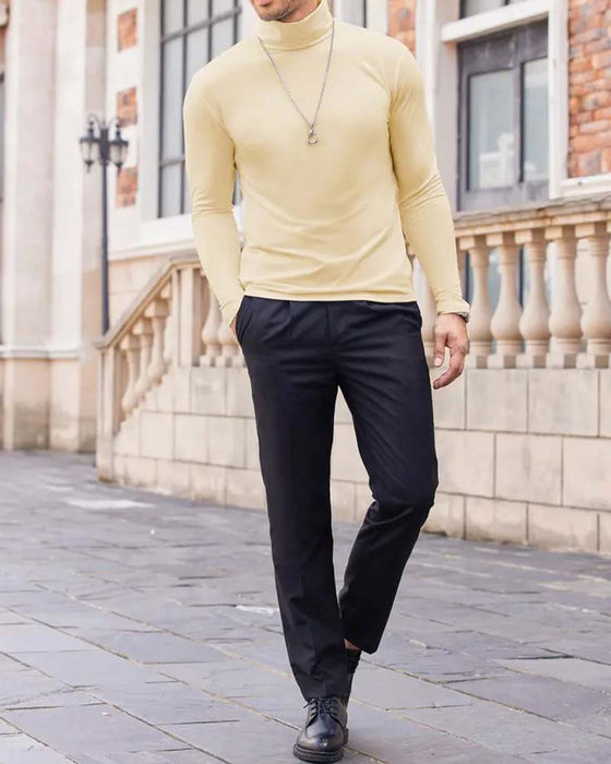 Bluse Hoher Hals Slim Fit Uni Herren