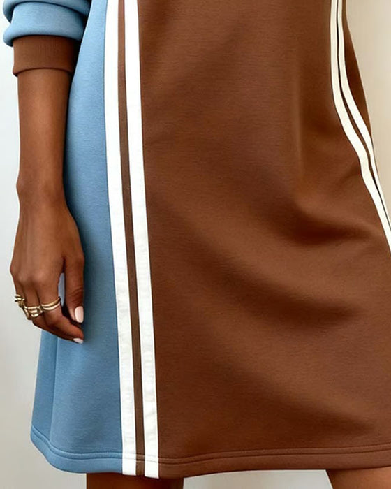 Kleid Langarm Farbblock Rundhals Gerade