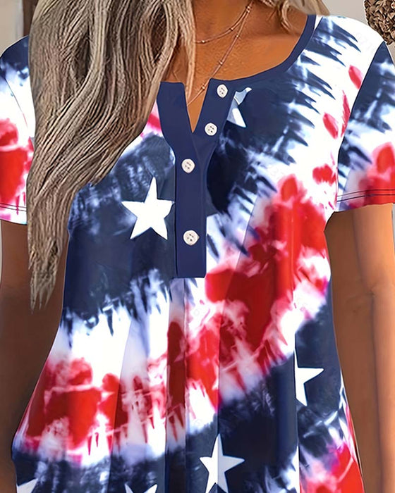 Blusen Tie-Dye Henley Kurzarm