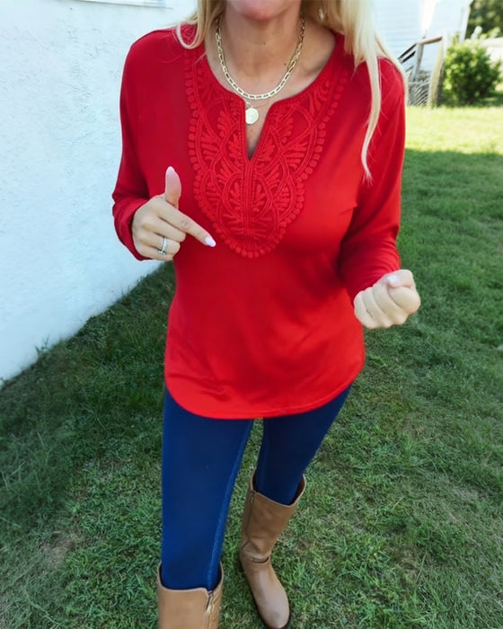 Casual T-Shirt Mit Spitze-Paneled Design