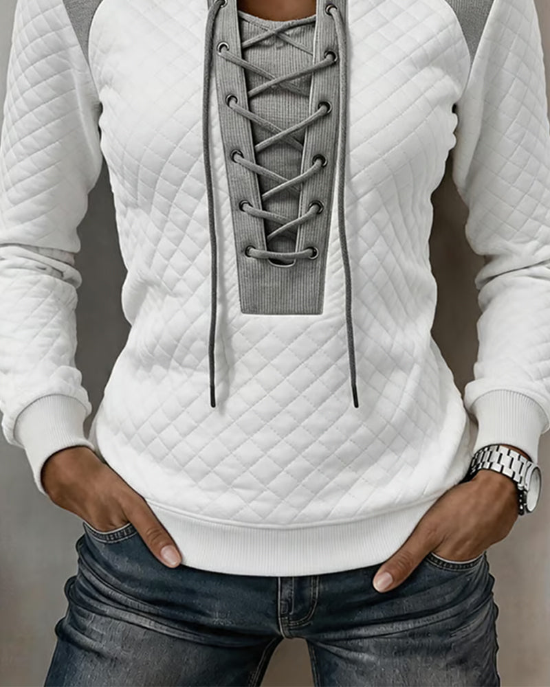Sweatshirt Schnürung Slimfit Farbblock