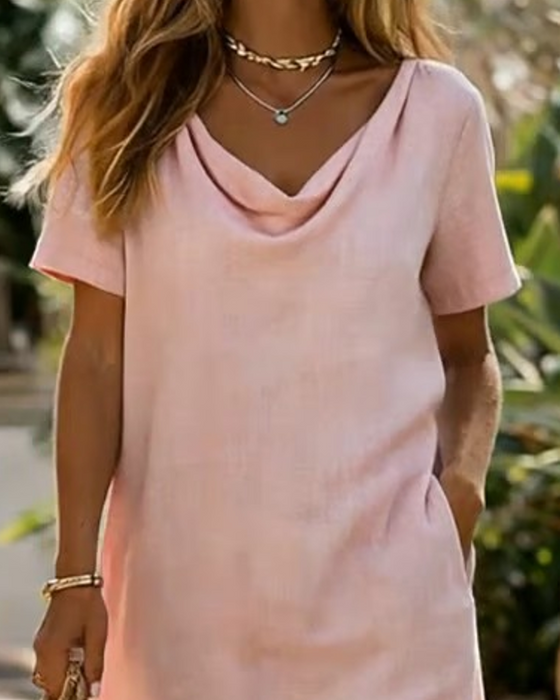 Kleid gerade geschnitten mit Wasserfallausschnitt