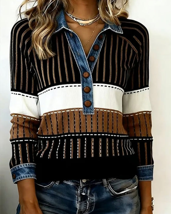 Ein vielseitiges Colorblock-Sweatshirt mit Button-Down-Kragen