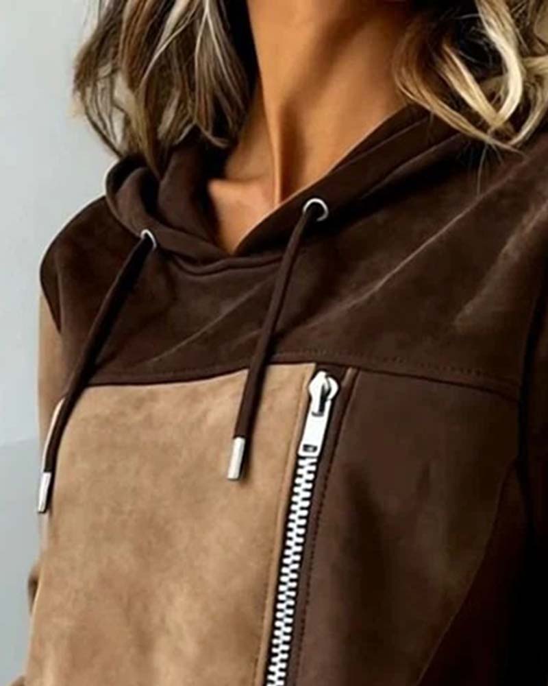 Hoodie Mit Kapuze Kordelzug Kontrast Reißverschluss