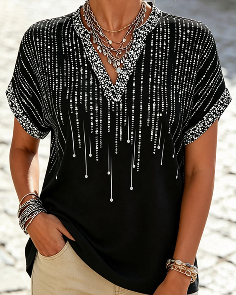 Bluse Off-Shoulder V-Ausschnitt Druck