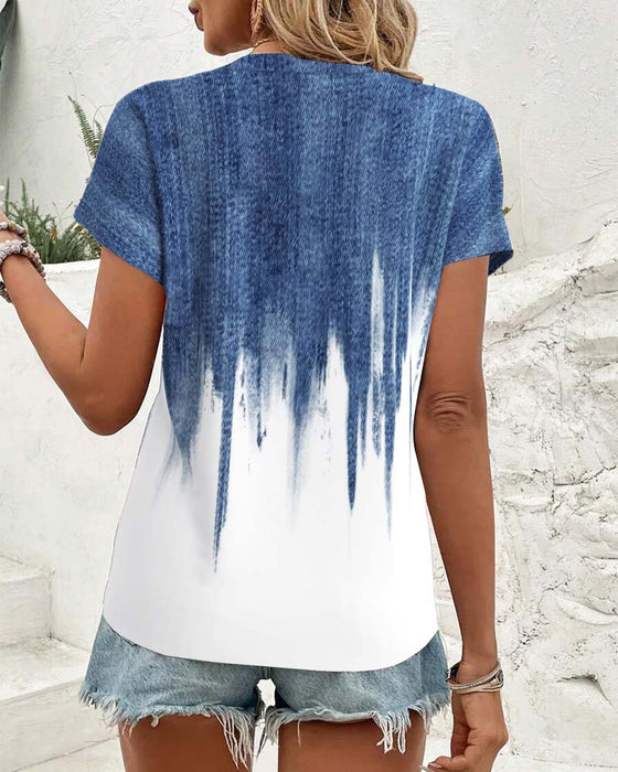 Bluse Batik mit Farbverlauf und V-Ausschnitt