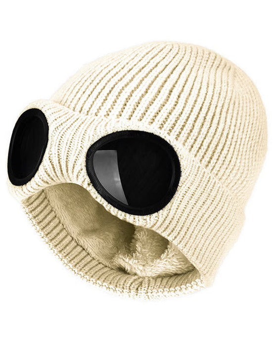 Unisex Einfarbige Goggle-Linsen-Design Beanie Mütze